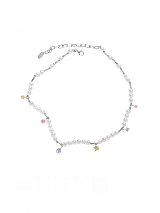 Five Color Brass Imitation Pearl Tassel Minimalist Beaded Necklace 0