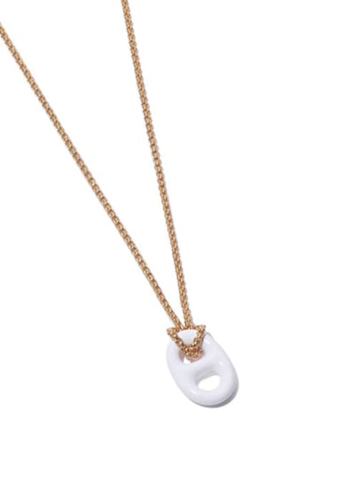 White Pendant Necklace Brass Enamel Geometric Minimalist Necklace