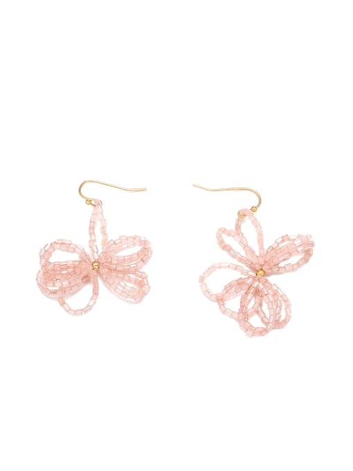 Pink earrings Brass Glass beads Bowknot Bohemia Pure handmade Weave Earring