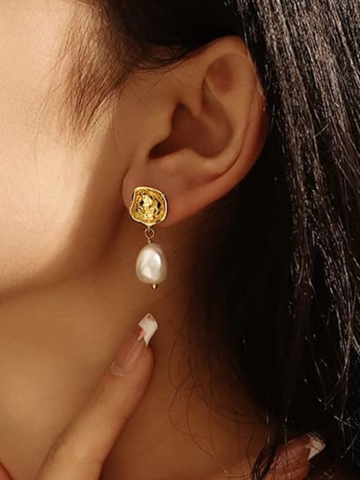 ACCA Brass Imitation Pearl Geometric Vintage Drop Earring 1