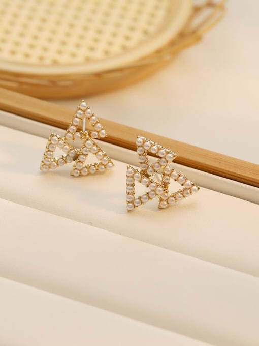HYACINTH Copper Imitation Pearl Triangle Minimalist Stud Trend Korean Fashion Earring 4
