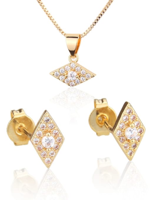 renchi Brass Diamond  Cubic Zirconia Earring and Necklace Set 0