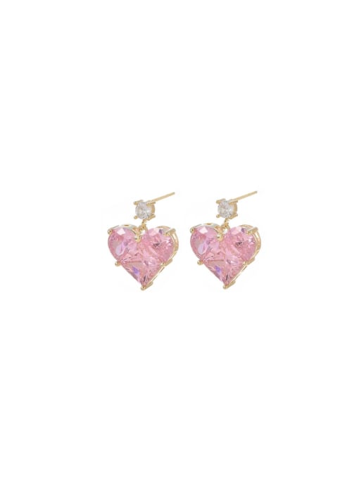 YOUH Brass Cubic Zirconia Pink Heart Dainty Stud Earring 0