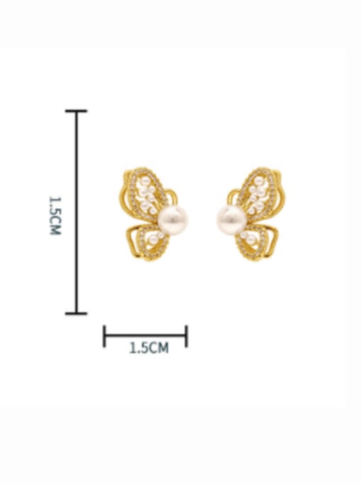 HYACINTH Brass Imitation Pearl Butterfly Trend Stud Earring 3