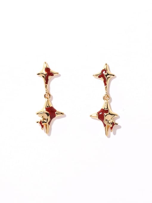 Four star oil dripping Earrings Brass Enamel Star Vintage Drop Earring