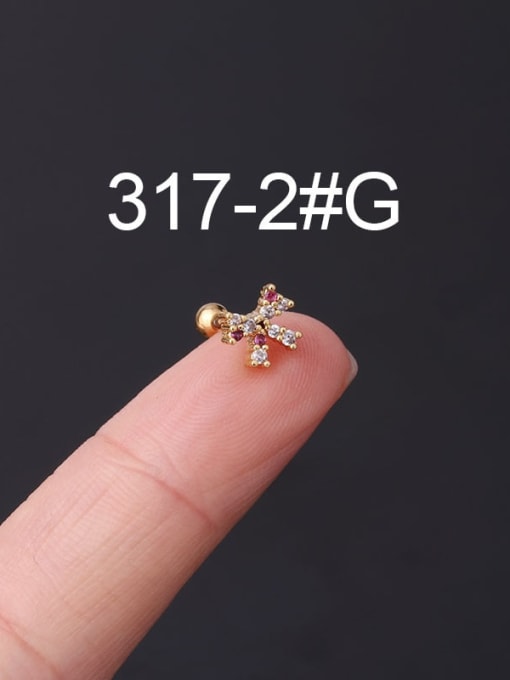 2 gold Brass Cubic Zirconia Bowknot Cute Single Earring (Single Only One)