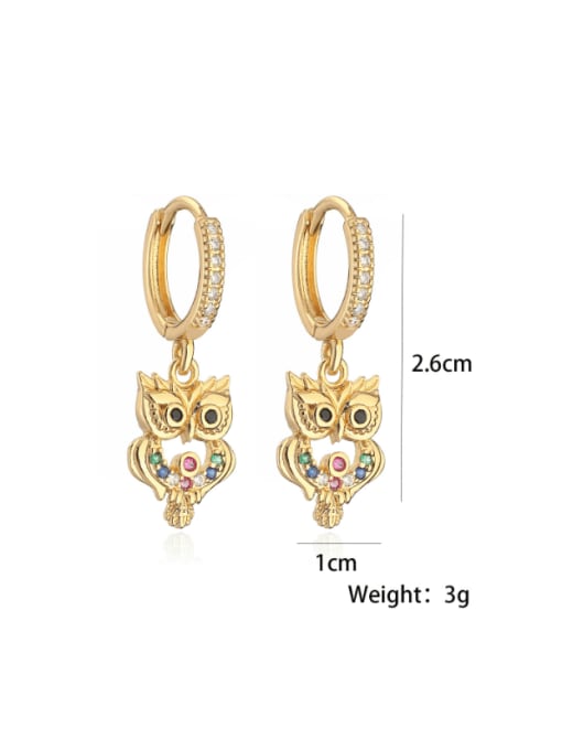 44143 Brass Cubic Zirconia Owl Hip Hop Huggie Earring