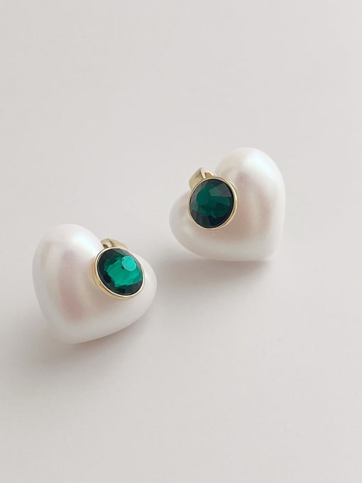 Green  love pearl Zinc Alloy Imitation Pearl Heart Minimalist Stud Earring