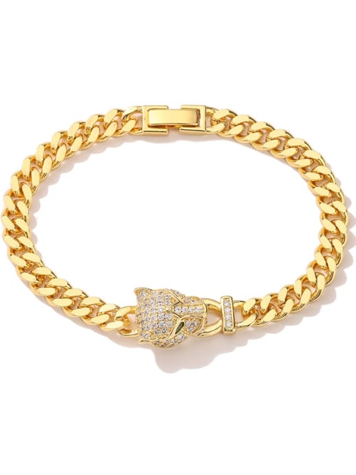 31148 Brass Cubic Zirconia Leopard Trend Link Bracelet