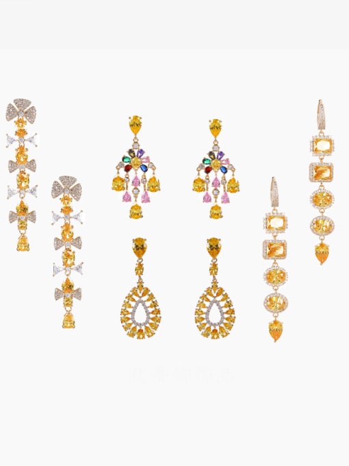 OUOU Brass Cubic Zirconia Multi Color Geometric Luxury Cluster Earring 0
