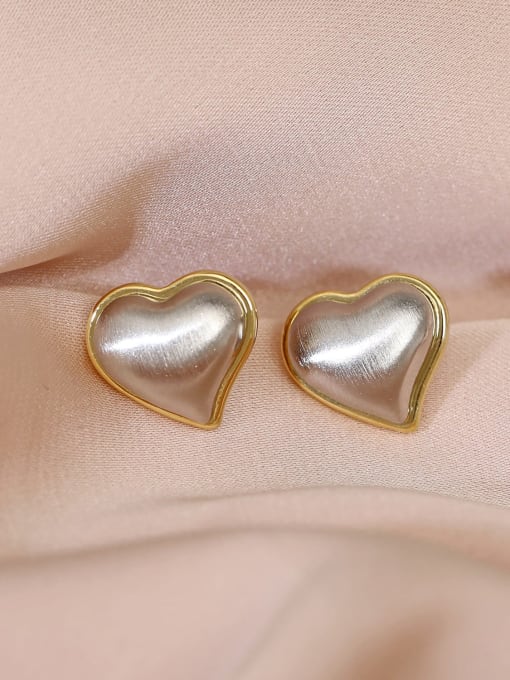 14k Gold+ White K Brass Smooth Heart Minimalist Stud Earring