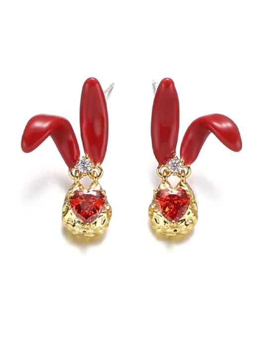 Rabbit earrings Brass Enamel Rabbit Cute Stud Earring