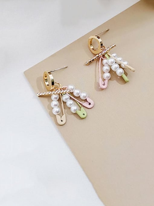 14K gold pink Copper Imitation Pearl Geometric Trend Drop Trend Korean Fashion Earring