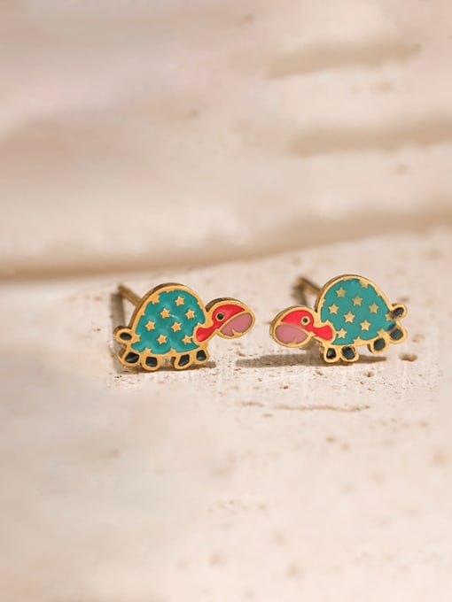 45747 Brass Enamel Turtle Cute Stud Earring