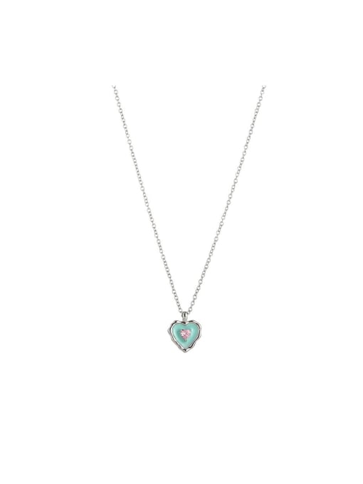 Five Color Brass Cubic Zirconia Enamel Dainty Heart Earring and Necklace Set 0