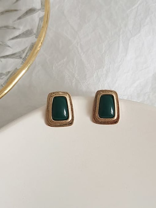 green Copper Resin Geometric Minimalist Stud Trend Korean Fashion Earring