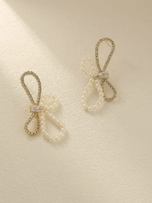 14k gold Brass Imitation Pearl Bowknot Vintage Stud Trend Korean Fashion Earring