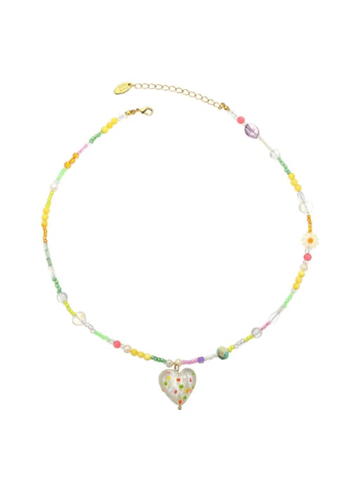necklace Brass Glass beads Heart Bohemia Necklace