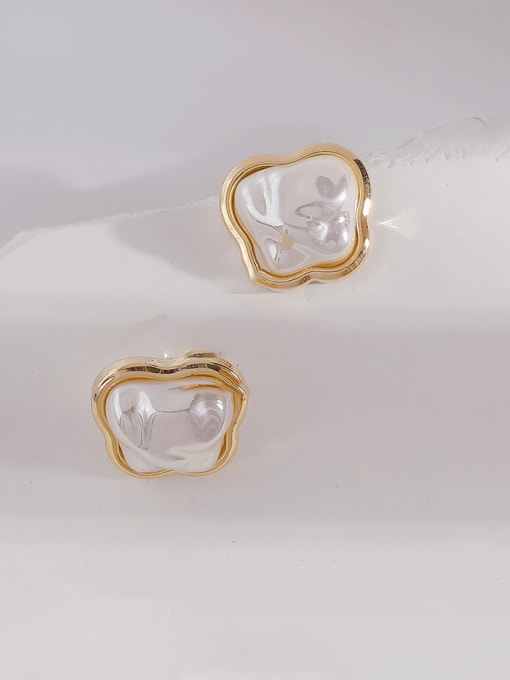 14k gold Brass Shell Geometric Vintage Stud Earring