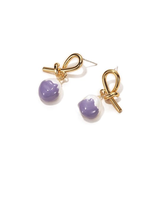 Purple Pearl oil Earrings Brass Enamel Geometric Minimalist Drop Earring