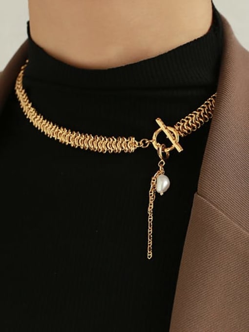 ACCA Brass Imitation Pearl Geometric Vintage Necklace 1