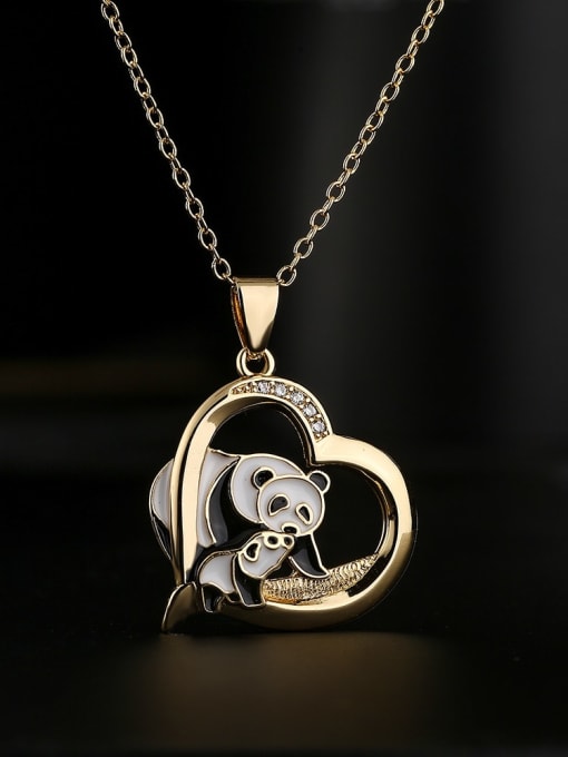 AOG Brass Cubic Zirconia Enamel Heart Vintage panda Pendant  Necklace 0