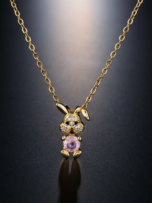 AOG Brass Cubic Zirconia Cute Rabbit  Pendnat Necklace 1