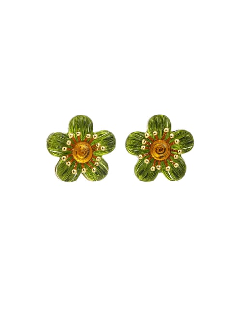Five Color Brass Resin Flower Minimalist Stud Earring