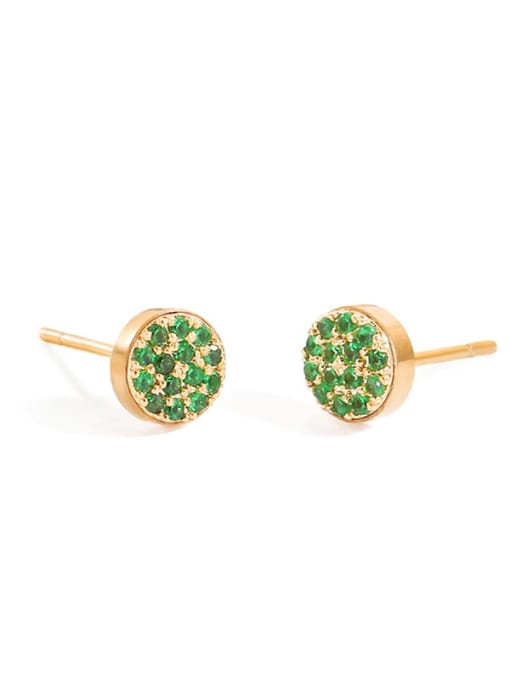 Rose Gold+ Green Stainless steel Rhinestone Round Minimalist Stud Earring