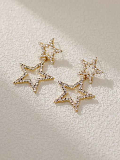 HYACINTH Brass Imitation Pearl Star Vintage Drop Earring 0