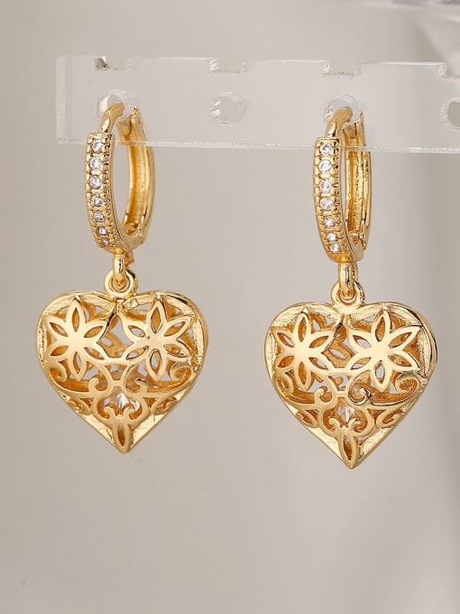 43869 Brass Cubic Zirconia Heart Dainty Stud Earring