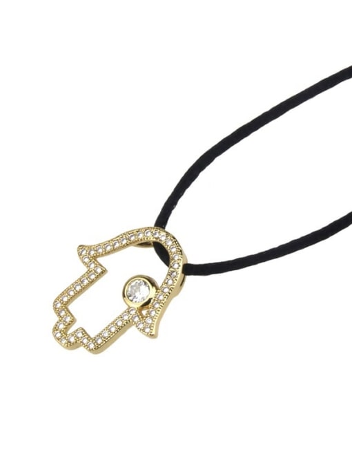 renchi Brass Cubic Zirconia Leather Hand Of Gold Minimalist Necklace 2