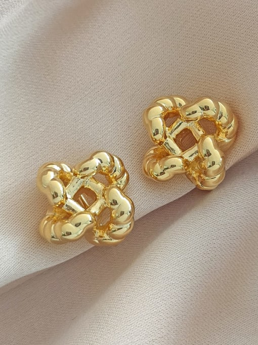 HYACINTH Brass Geometric Knot Vintage Stud Earring 0