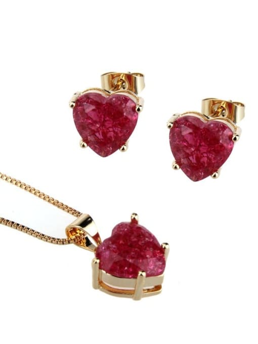 renchi Brass Cubic Zirconia Dainty Heart  Earring and Necklace Set 3