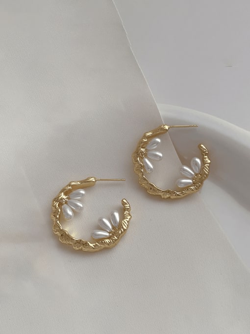 G192 Gold Brass Imitation Pearl Geometric Minimalist Drop Earring