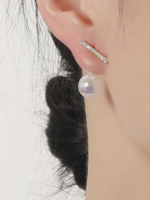 HYACINTH Brass Artificial Pearl Geometric Minimalist Stud Earring 1