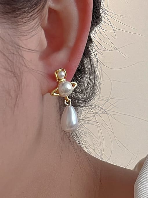 ZRUI Brass Imitation Pearl Water Drop Minimalist Drop Earring 1