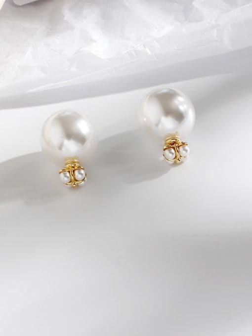 HYACINTH Copper Imitation Pearl Round Ball Minimalist Stud Trend Korean Fashion Earring 2