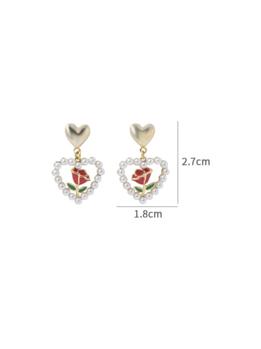 YOUH Brass Imitation Pearl Enamel Heart Dainty Stud Earring 2