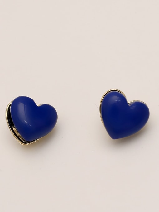 Turquoise blue Brass Enamel Heart Minimalist Stud Trend Korean Fashion Earring