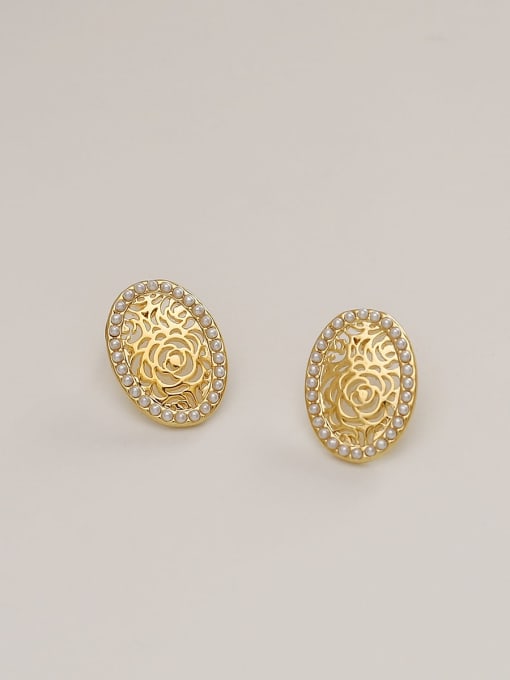 14k Gold Brass Imitation Pearl Flower Minimalist Stud Trend Korean Fashion Earring