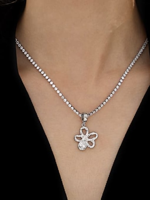 ACCA Titanium Steel Cubic Zirconia Flower Vintage Necklace 1