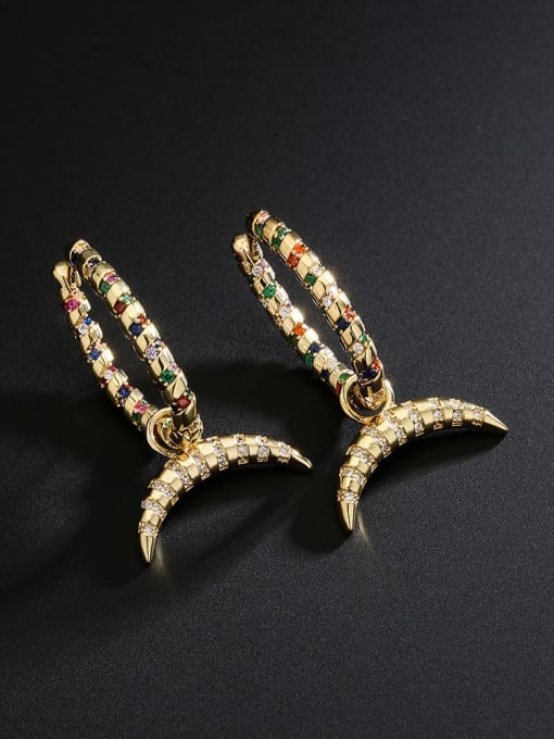 AOG Brass Cubic Zirconia Moon Vintage Earring 1