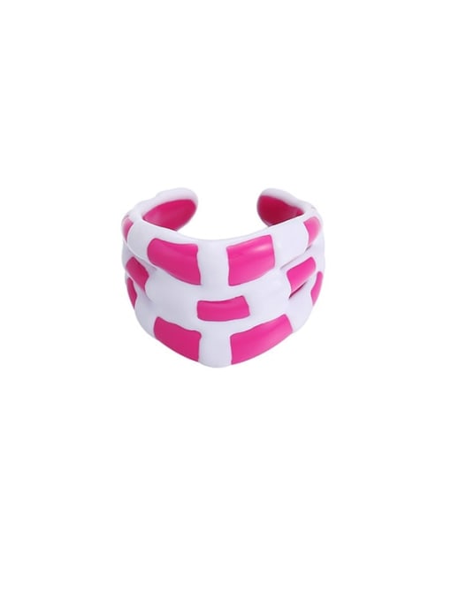 Pink plaid Alloy Enamel Geometric Bohemia Stackable Ring