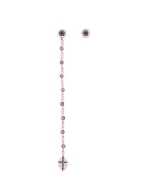 Purple Pearl Earrings Brass Cubic Zirconia Double color AB long  Tassel Minimalist Threader Earring