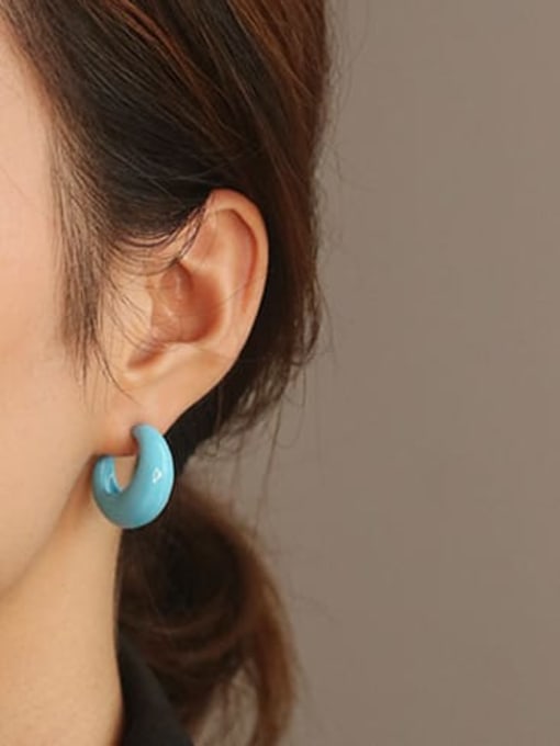 ACCA Brass Enamel Minimalist Blue Semicircle  Stud Earring 1