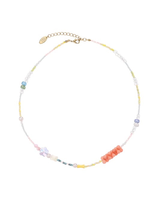 TINGS Brass Glass beads Multi Color Geometric Trend Necklace 0