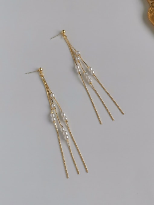 gold Copper Imitation Pearl Tassel Ethnic Threader Trend Korean Fashion Earring