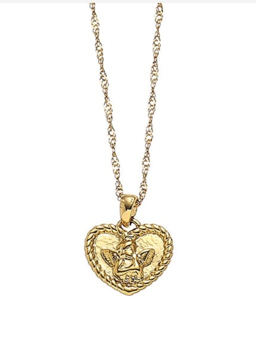 Angel Necklace Brass Cubic Zirconia Heart Vintage Necklace