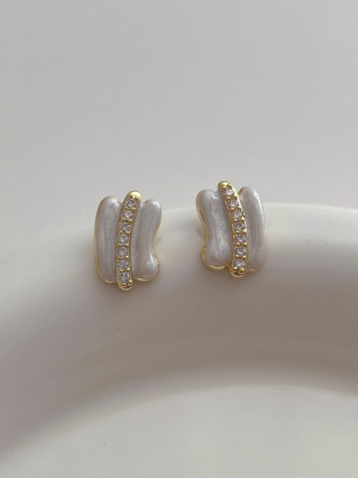 M177 white Brass Cubic Zirconia Enamel Geometric Minimalist Stud Earring